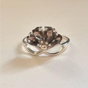 Beautiful 925 Sterling Silver, Smoky Topaz, Real Gem, Women Crown Ring, Size 8